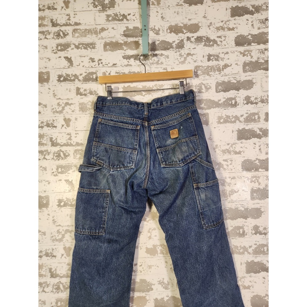 BERNE Mens Carpenter Jeans Size 30x30 Blue Denim Red Flannel Lined Workwear Pant - Picture 7 of 16